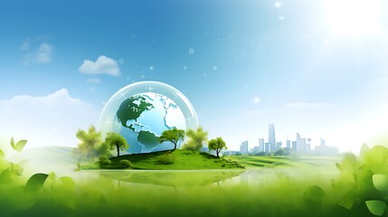 Eco-Living Harmony: Sustainable Home of Tomorrow - Wallpaper Illustration, Green Energy, Green City