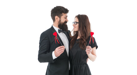 Doing everything together. valentines day. tuxedo man beard. business lady in glasses. formal couple in love heart. elegant couple formal event. love and romance. romantic date for man and woman