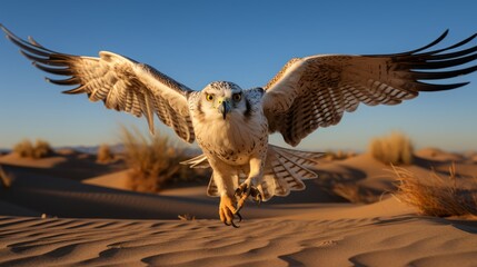 A majestic flying falcon roaming - obrazy, fototapety, plakaty