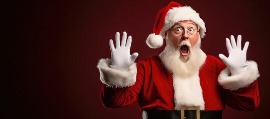 Shocked Santa Claus on a Red Banner with Space for Copy © JJAVA