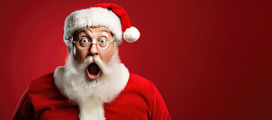 Shocked Santa Claus on a Red Banner with Space for Copy - Powered by Adobe