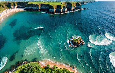 Fototapeta premium Aerial view of the sandy beach and coastline
