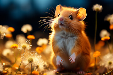 little cute hamster in autumn forest