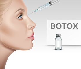 Vector realistic illustration of a woman having rejuvenating botox injection against the wrinkles.