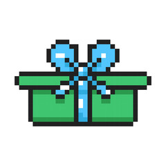 Pixel art Christmas present, pixel gift, Christmas gift wrapping. Vector illustration.