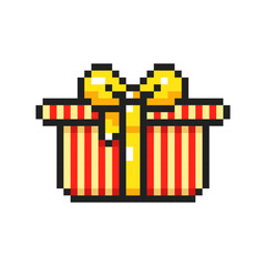 Pixel art Christmas present, pixel gift, Christmas gift wrapping. Vector illustration.