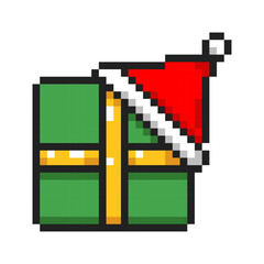 Pixel art Christmas present, pixel gift, Christmas gift wrapping. Vector illustration.