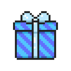 Pixel art Christmas present, pixel gift, Christmas gift wrapping. Vector illustration.