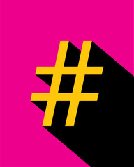 hashtag logo icon with shadow isolated on pink background