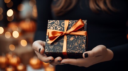 little Halloween gift, blurred Halloween background