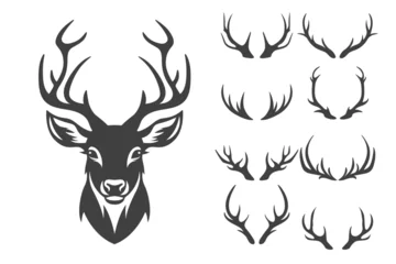  Vector Christmas Reindeer Horns, Antlers. Deer Horn Silhouettes. Hand Drawn Deer Horn, Antler Set. Animal Antler Collection. Design Elements of Deer. Wildlife Hunters, Hipster, Christmas Concept © gomolach