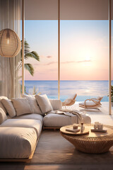 modern living room overlooking the beach 