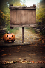 Rustic Wooden Blank Empty Sign Post Outdoors Halloween Background