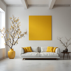 modern living room white over yellow