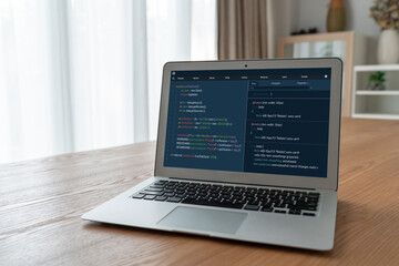 Software development programming on computer screen for modish application and program coding