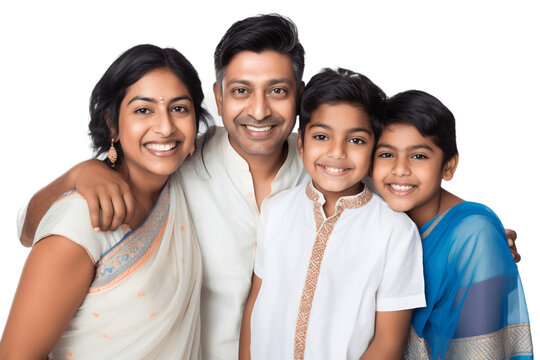 Joyful Indian Family on Transparent Background. AI