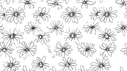 Black and white floral seamless pattern illustration. Vintage 70s style hippie flower background design. Y2k nature backdrop with daisy flowers