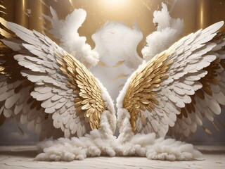 Angel Wings White Gold heaven Backdrop Digital Background 