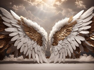 Angel Wings White Bronze Heaven Backdrop Digital Background 