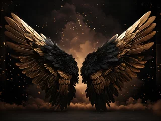 Fotobehang Angel Wings Black Bronze Smoke Backdrop Digital Background  © amonallday