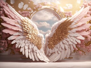 Angel Wings White Gold Sky Heaven Backdrop Digital Background 