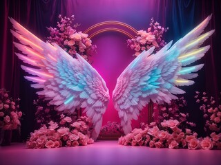 Angel Wings Neon Glow Backdrop Digital Background 