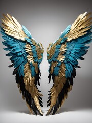 Obraz premium Angel Wings Turquoise Black Gold Backdrop Digital Background 
