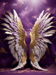 Angel Wings Purple Pink Gold Backdrop Digital Background 
