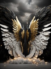 Angel Wings Black White Gold Backdrop Digital Background 