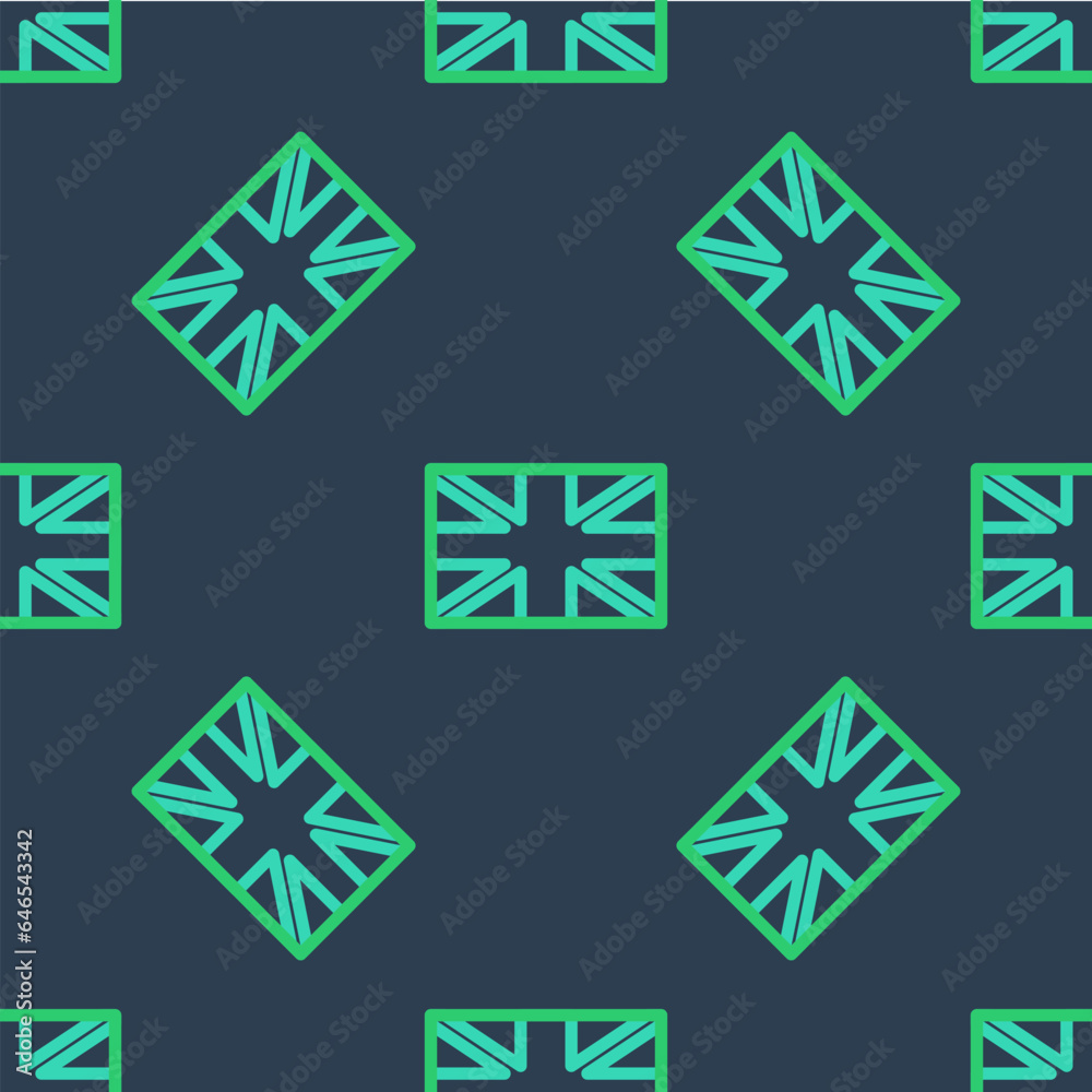 Poster Line Flag of Great Britain icon isolated seamless pattern on blue background. UK flag sign. Official United Kingdom flag. British symbol. Vector