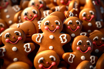 Gingerbread Men Background.  Christmas homemade gingerbread cookies. Template for packaging, cover, design, advertising. - Powered by Adobe