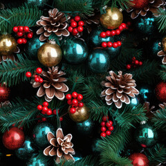 Fototapeta na wymiar Decorated Christmas Tree background seamless