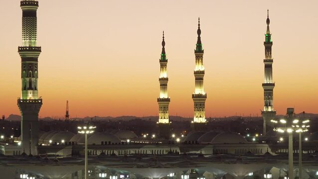 Al-Masjid an-Nabawi in Medina at Sunrise Zoom Out