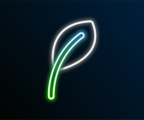 Glowing neon line Leaf icon isolated on black background. Leaves sign. Fresh natural product symbol. Colorful outline concept. Vector