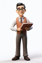 3d Bookkeeper. Minimalist 3d people. Isolated on white.