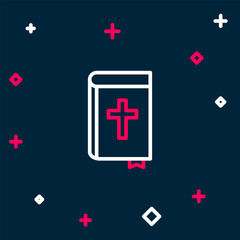 Line Holy bible book icon isolated on blue background. Colorful outline concept. Vector