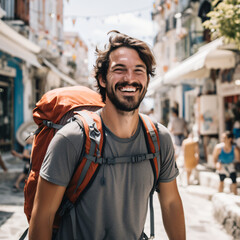 Fototapeta premium Tourist traveling in Greece, sights in Greece, Traveling in Europe, Vacation in Europe