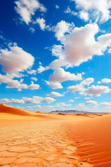 A breathtaking desert horizon with rainbow clouds offering a mesmerizing background with vast empty space for text 