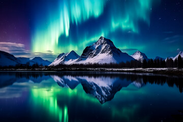 A breathtaking display of shimmering Northern Lights illuminating the Arctic landscape with a serene background perfect for adding text 