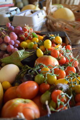 Fruits, vegetables and eggs on a table