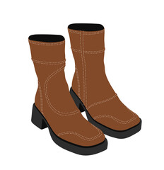Female brown boots concept. Fashion, trend and style. Part of outwear for cold weather. Autumn and fall season, rain protection. Cartoon flat vector illustration isolated on white background