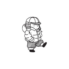 Handdrawn kid illustration, child drawing, cute kid, winter boy