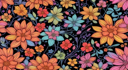 Foto op Plexiglas anti-reflex graphic designed floral background, floral wallpaper, colored flowers on abstract background, designed flowers on colorful background © Gegham