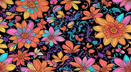 Foto op Plexiglas anti-reflex graphic designed floral background, floral wallpaper, colored flowers on abstract background, designed flowers on colorful background © Gegham