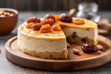 A Mediterranean-style ricotta cheesecake with raisins.