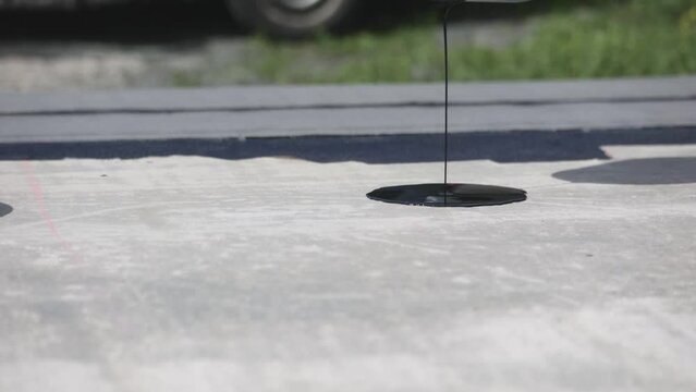 Water proofing concept of the concrete or foundation of the new house, hydro isolation of the concrete, industrial concept