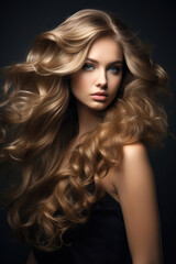 Fototapeta premium Model woman with hair dyed with the ombre or balayage technique, hair dyeing. Generative AI