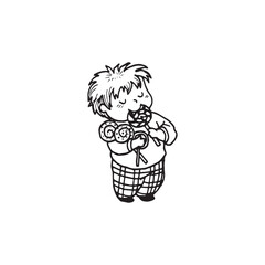 Handdrawn kid illustration, child drawing, cute kid, boy with a candy