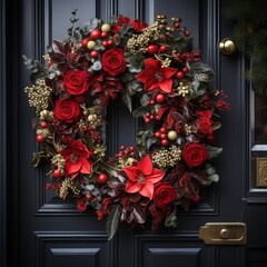 Fototapeta na wymiar Christmas Wreath: Hung on doors as a festive decoration, generative ai 