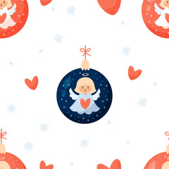 Seamless pattern with Christmas ball with  angel